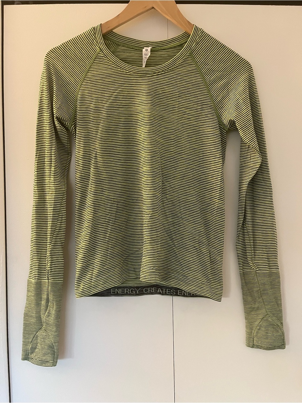 Lululemon Lime Green and Black Striped Long Sleeve Shirt
